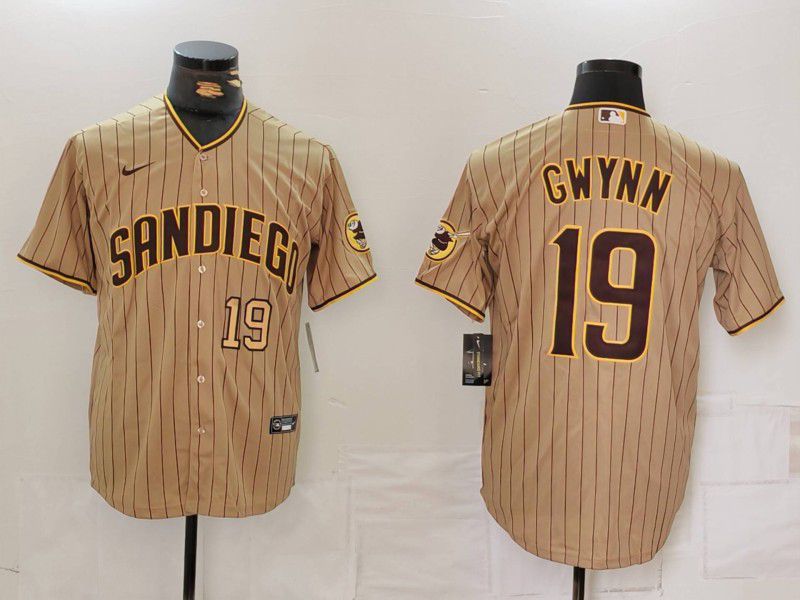 Men San Diego Padres 19 Gwynn Browm Stripe Game 2024 Nike MLB Jersey style 2